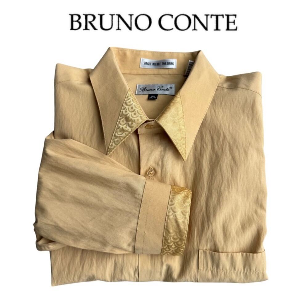 Bundle 2 Bruno Conte Single Needle Tailoring Red/Orange & Gold Dress Shirt Large